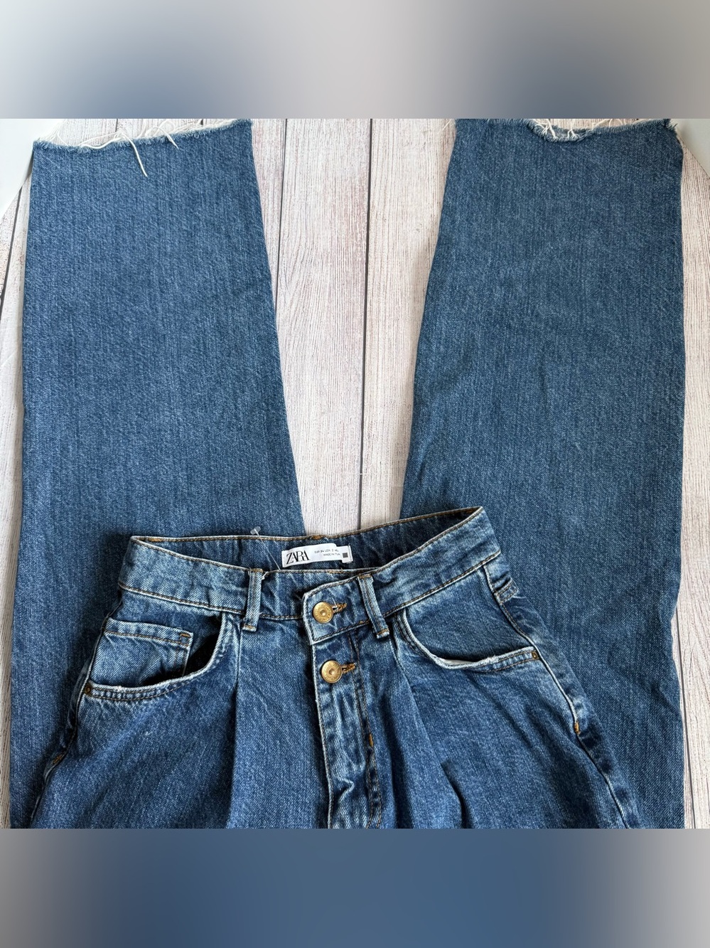 ZARA Wide Leg Button Front Closure Raw Hem Jeans 2